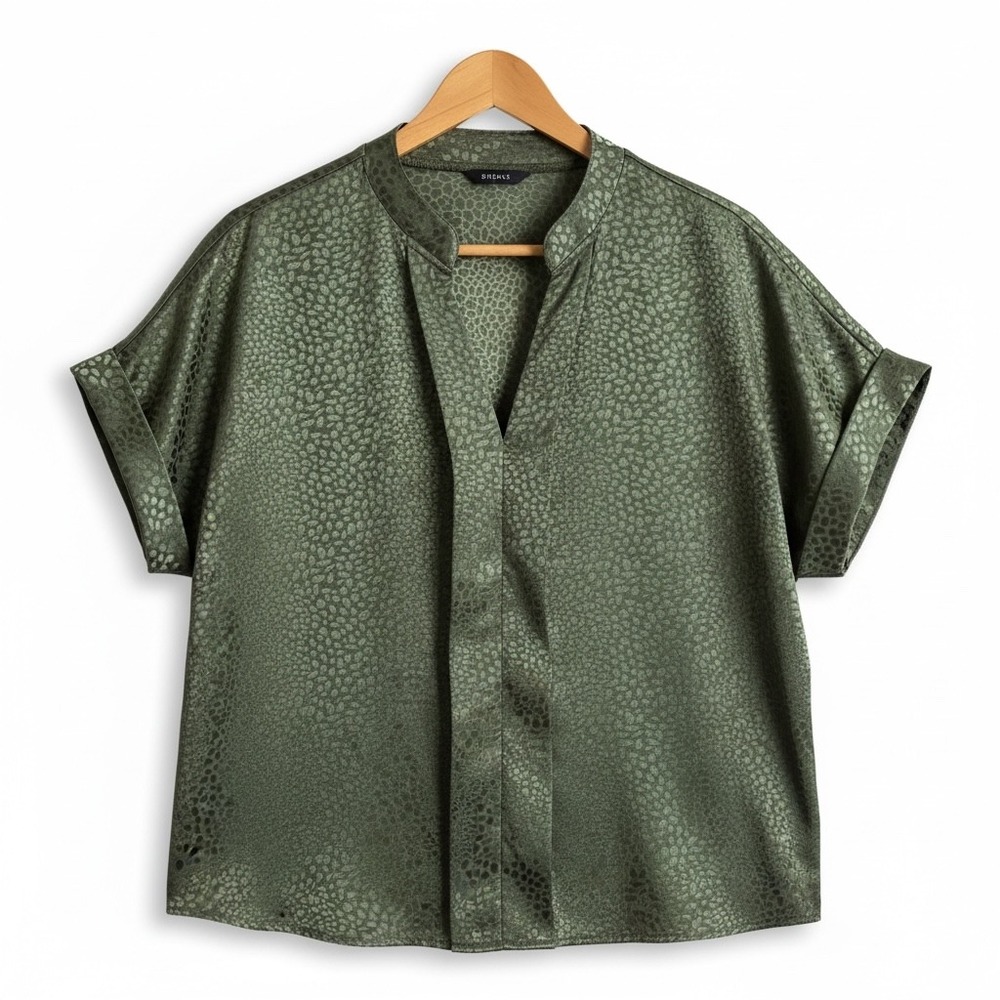 SHEIN Olive‎ Green Animal Print V-Neck Cuffed Sleeve Blouse Women's XL
